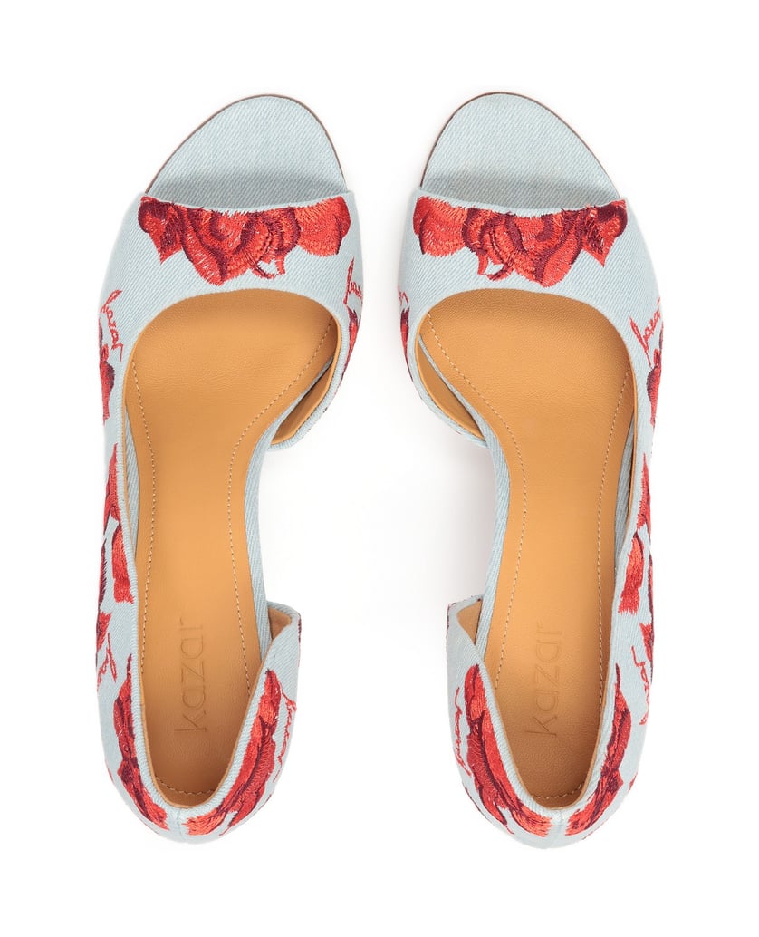 Kazar-Peep-Toe-Pumps-aus-Denim-Stoff-mit-gesti-blau