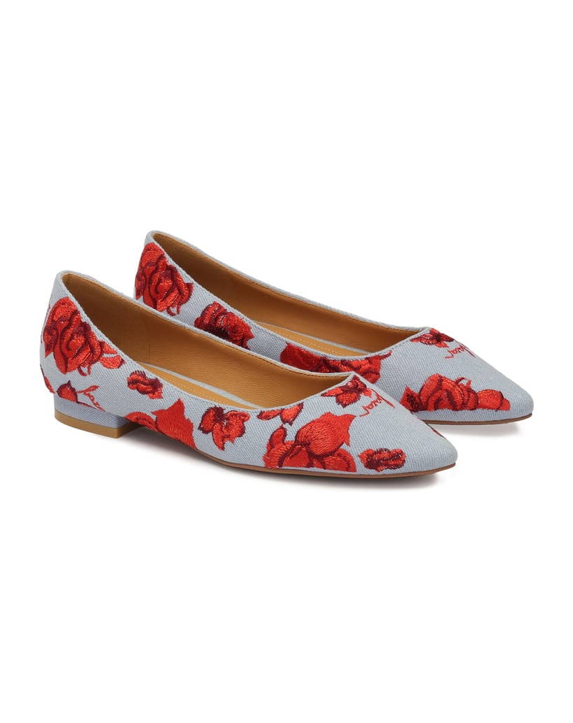 Kazar-Flache-Ballerinas-aus-Denim-Stoff-mit-fl-blau