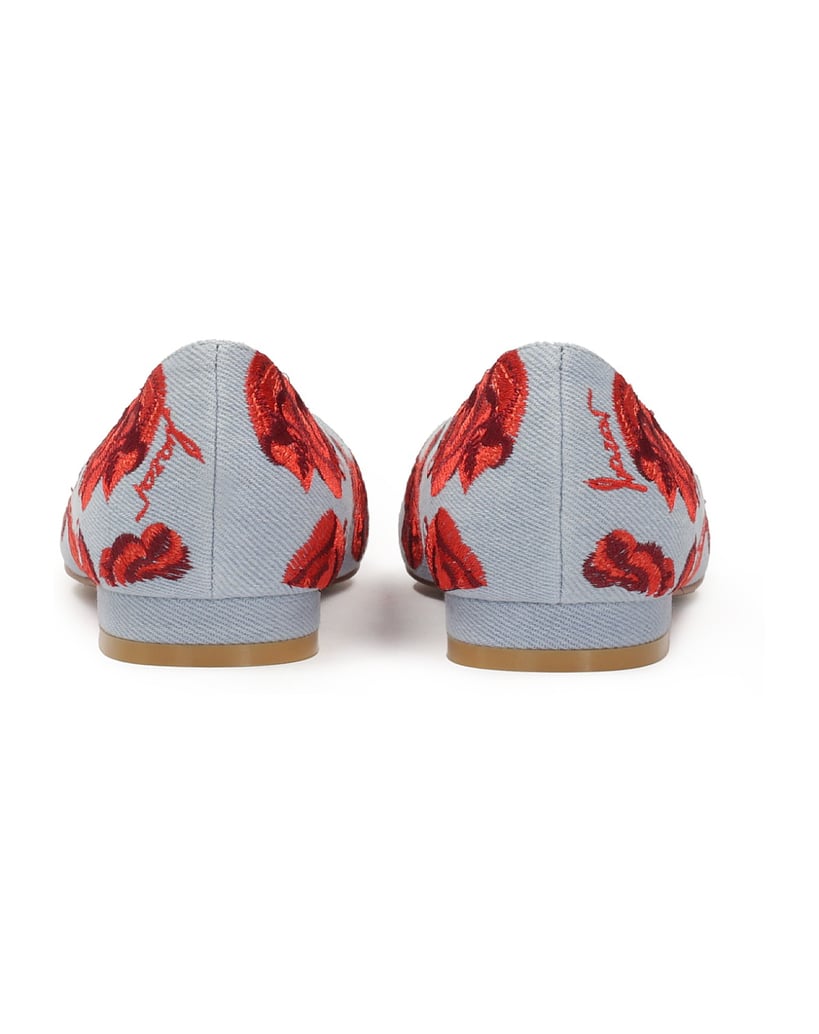 Kazar-Flache-Ballerinas-aus-Denim-Stoff-mit-fl-blau