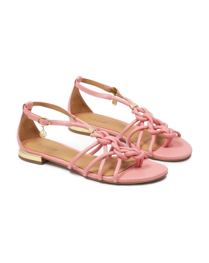 Kazar-Pink-sandals-with-flat-gold-heel-růžová