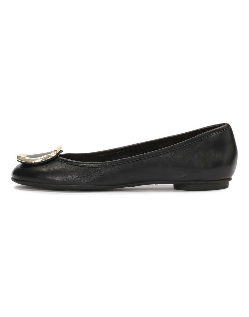 Kazar-Black-leather-ballerinas-with-large-metal-embellishment-černá