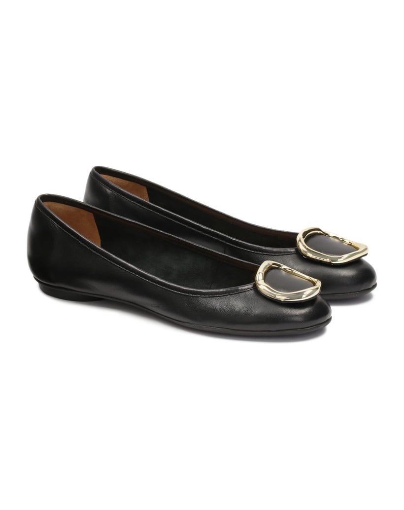 Kazar-Black-leather-ballerinas-with-large-metal-embellishment-černá