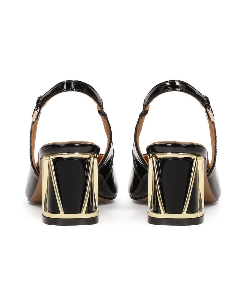 Kazar-Pumps-aus-Lackleder-mit-offener-Ferse-und-verziertem-Absatz-schwarz