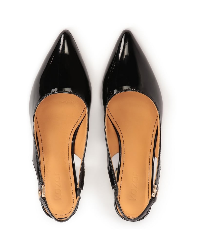 Kazar-Pumps-aus-Lackleder-mit-offener-Ferse-und-verziertem-Absatz-schwarz