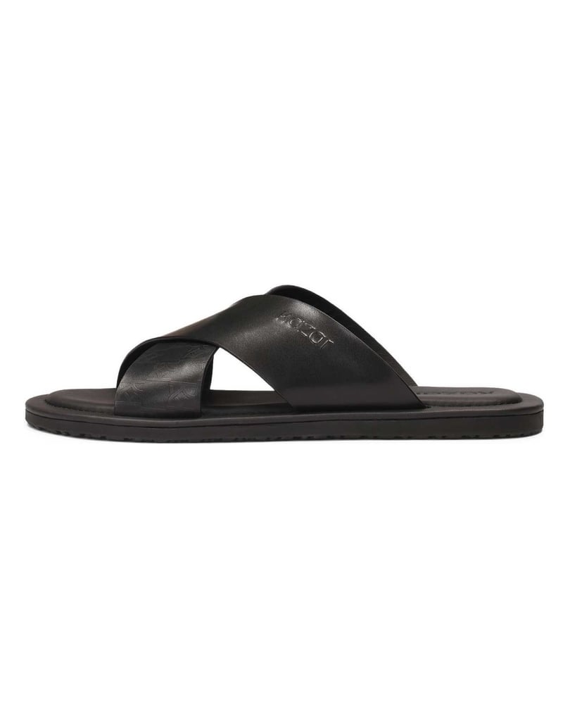 Kazar-Minimalist-black-leather-slides-černá