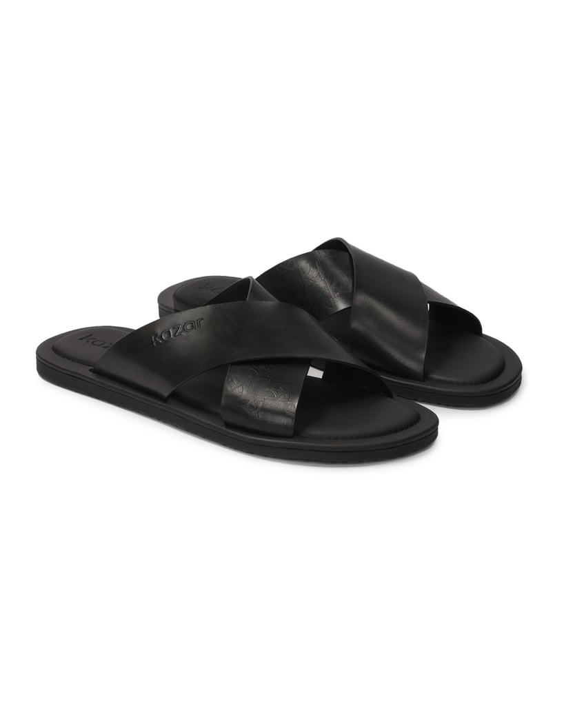 Kazar-Minimalist-black-leather-slides-černá