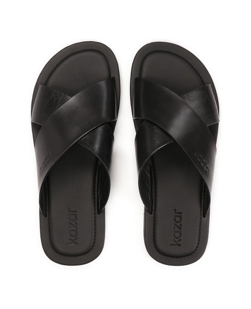 Kazar-Minimalist-black-leather-slides-černá