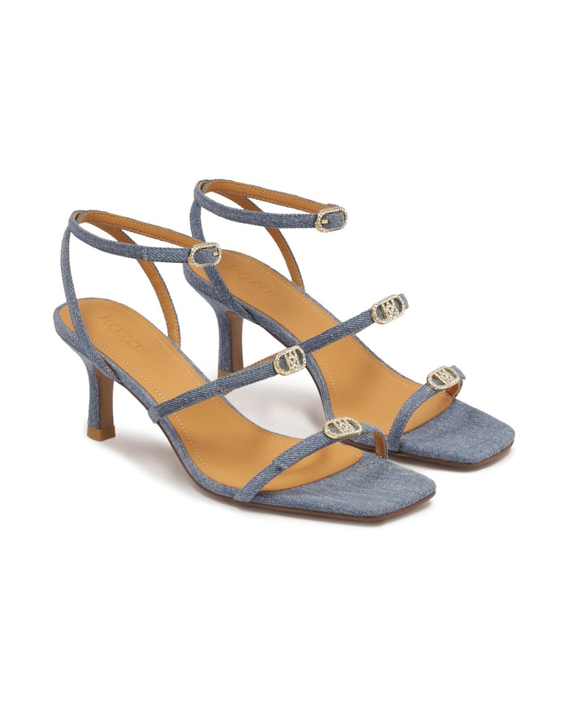 Kazar-Denim-fabric-low-heel-sandals-modrá