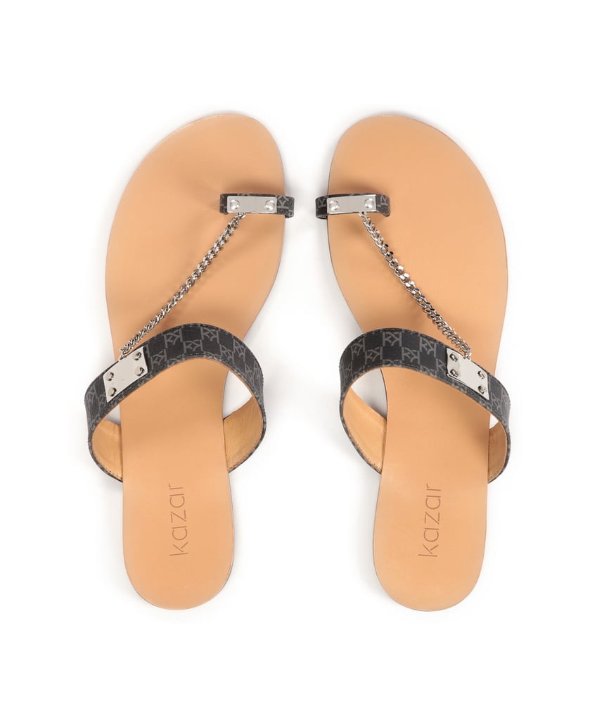 Kazar-Elegant-mules-on-flat-soles-with-KAZAR-monograms-šedá