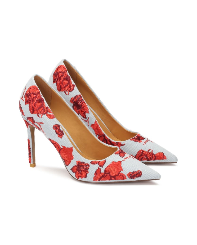 Kazar-Blaue-Denim-Pumps-mit-roten-Blumen-blau