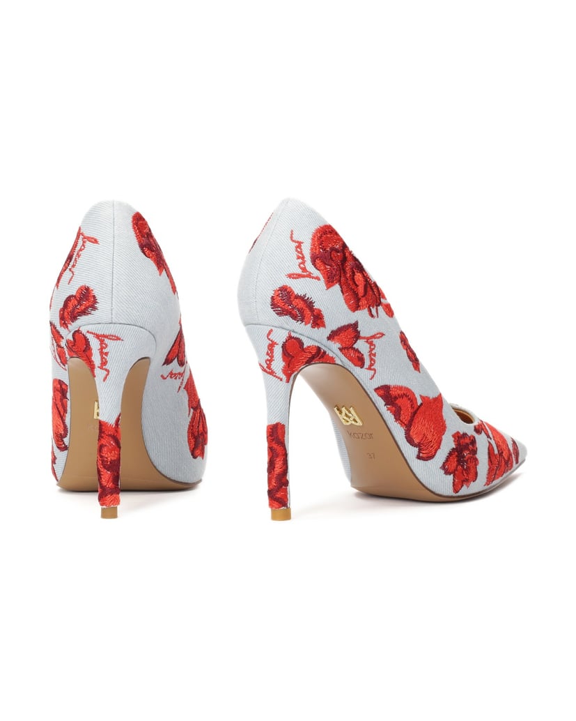 Kazar-Blaue-Denim-Pumps-mit-roten-Blumen-blau