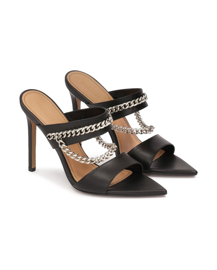 Kazar-Leather-heeled-mules-decorated-with-chain-černá