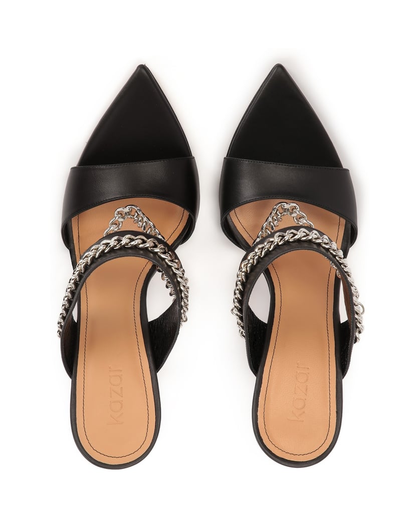 Kazar-Leather-heeled-mules-decorated-with-chain-černá