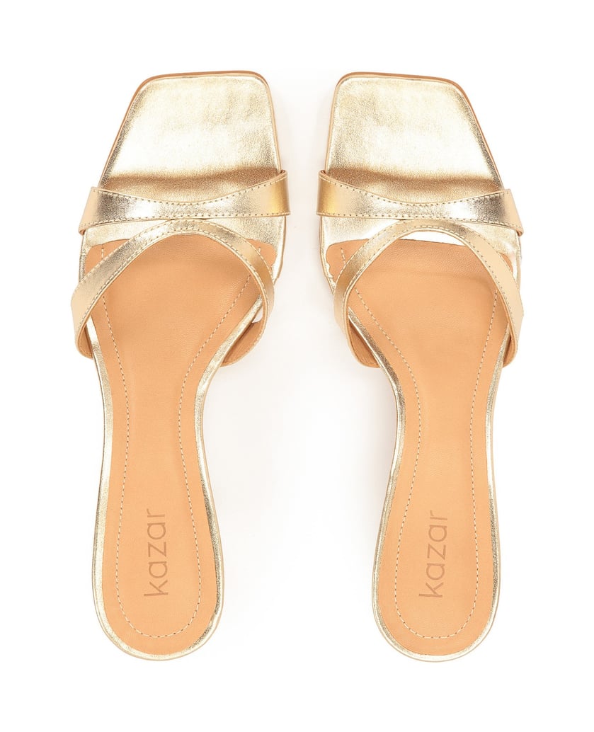 Kazar-Goldfarbene-Pantoletten-mit-niedrigem,-n-gold