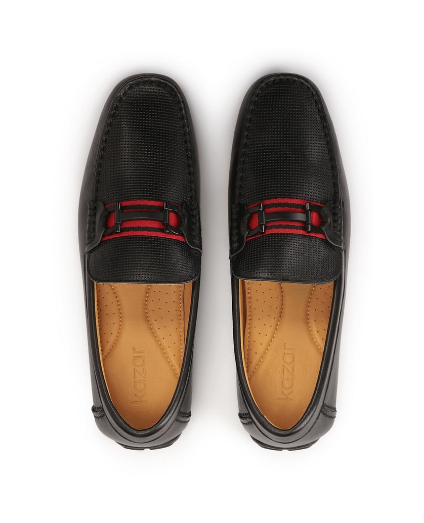 Kazar-Schwarze-Mokassins-mit-rotem-Streifen