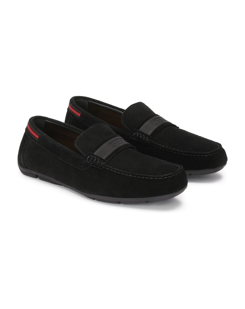 Kazar-Black-suede-moccasins-embellished-with-logo-ribbon-černá