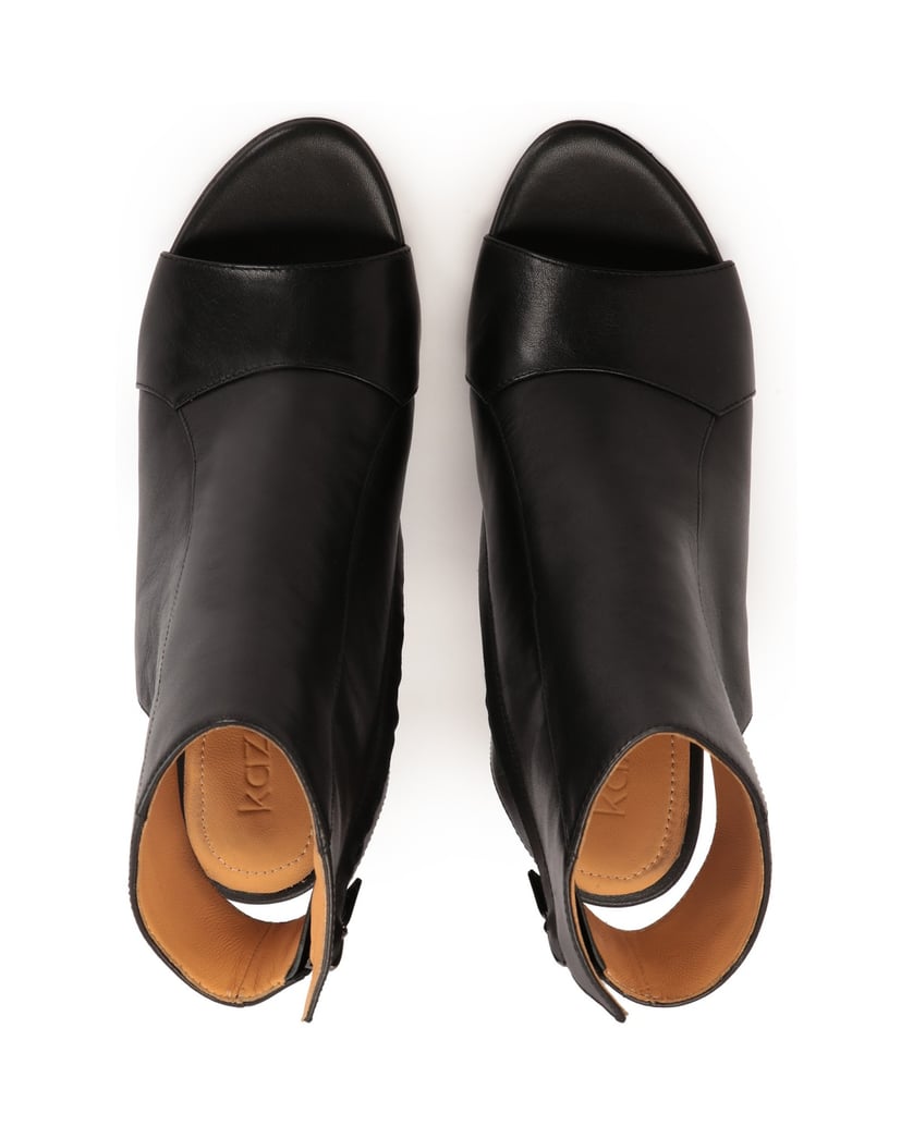 Kazar-Schwarze-Peep-Toe-Stiefel-aus-Leder-schwarz