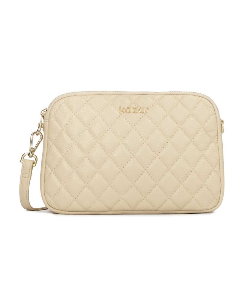 Kazar-Small-handbag-with-quilted-design-on-leather-strap-béžová