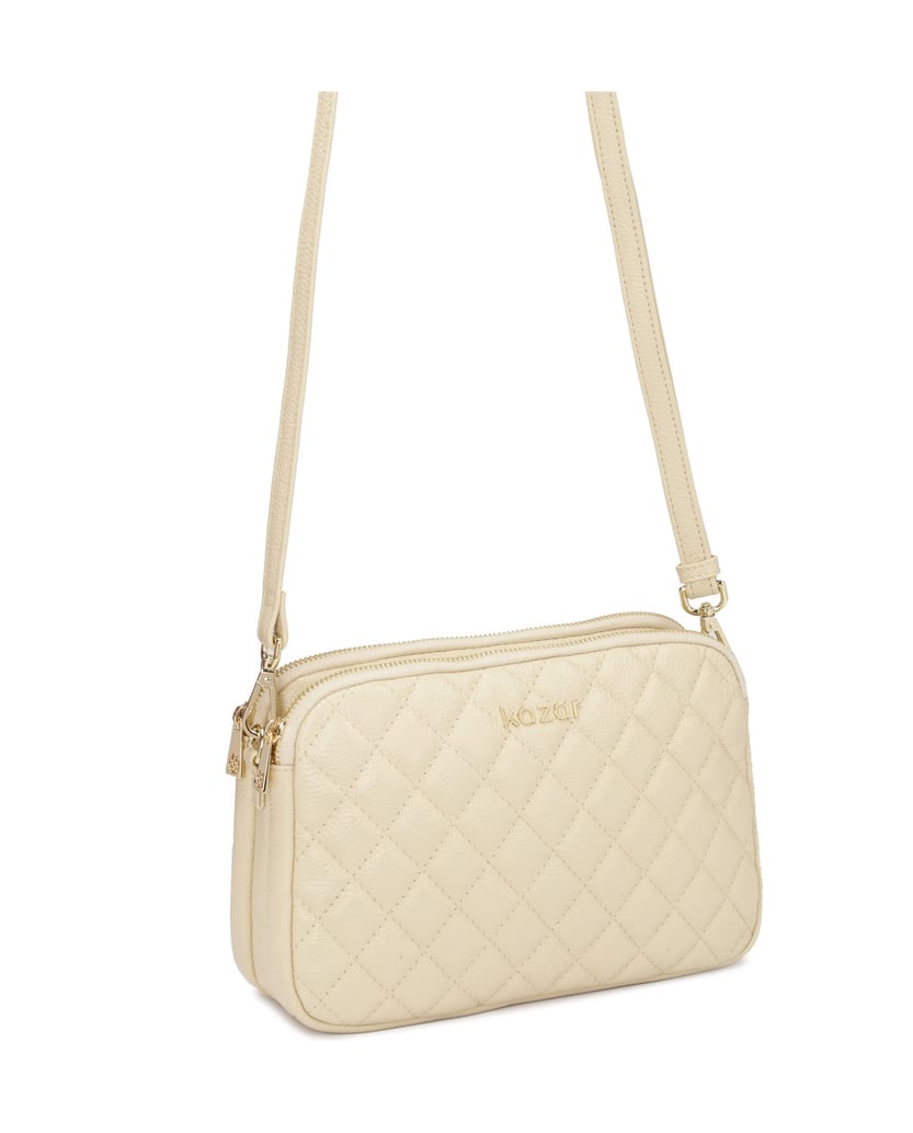 Kazar-Small-handbag-with-quilted-design-on-leather-strap-béžová