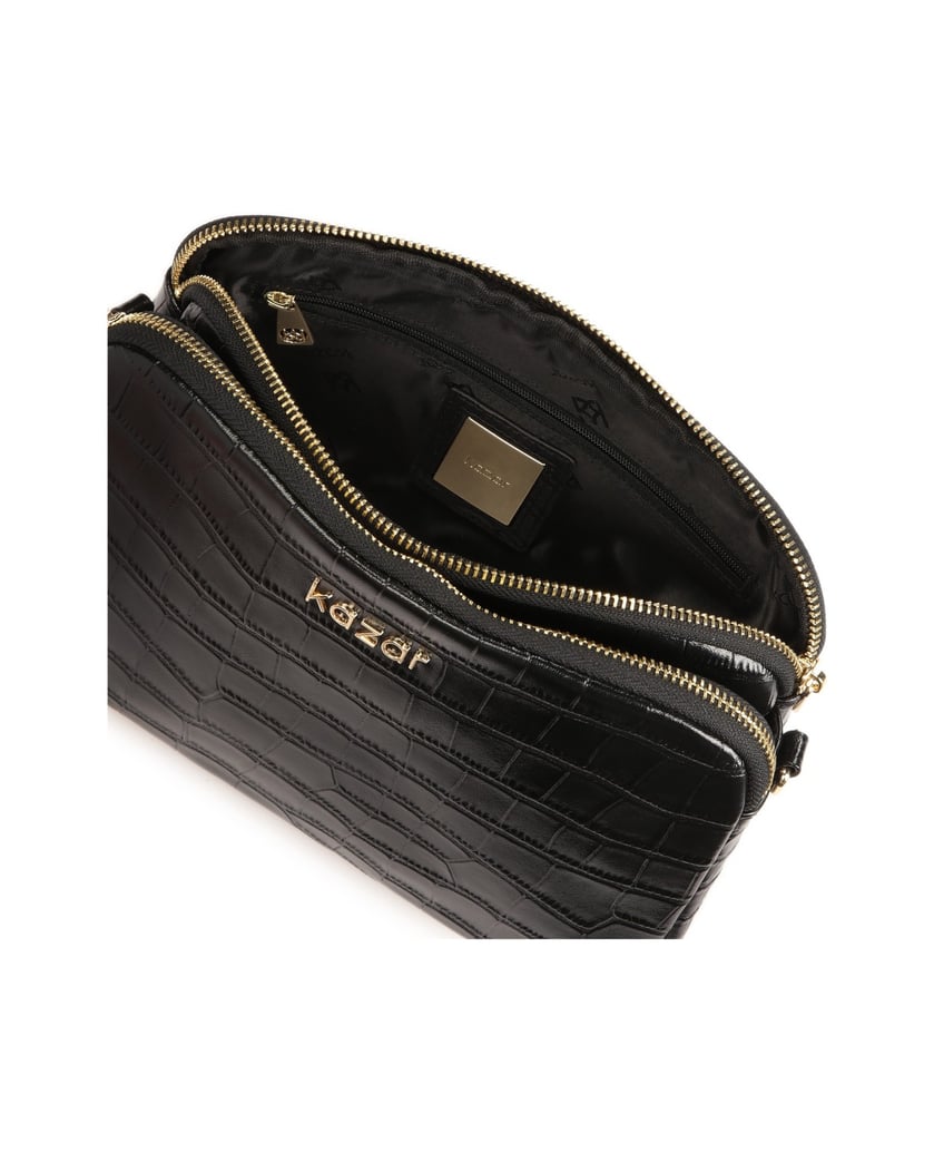 Kazar-Classic-black-croco-leather-handbag-černá