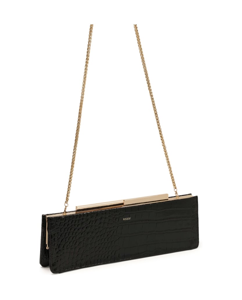 Kazar-Längliche-Beistelltasche-aus-Leder-mit-K-schwarz