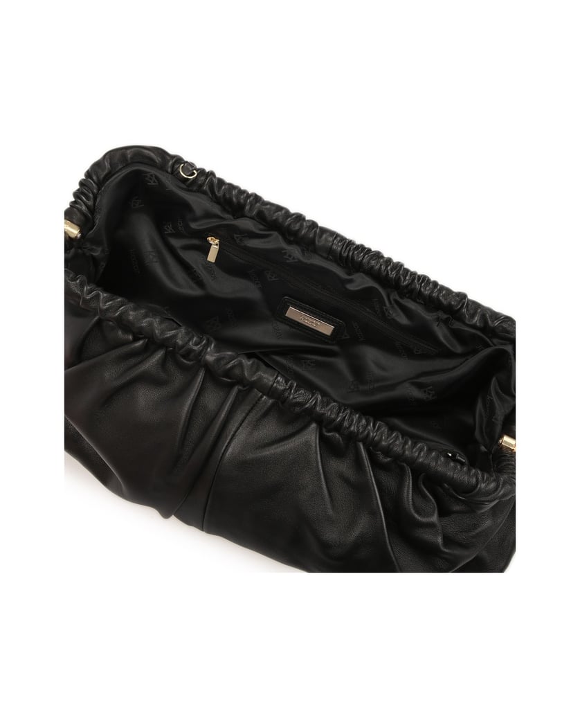 Kazar-Schwarze-Lederhandtasche-mit-Falte-am-Me