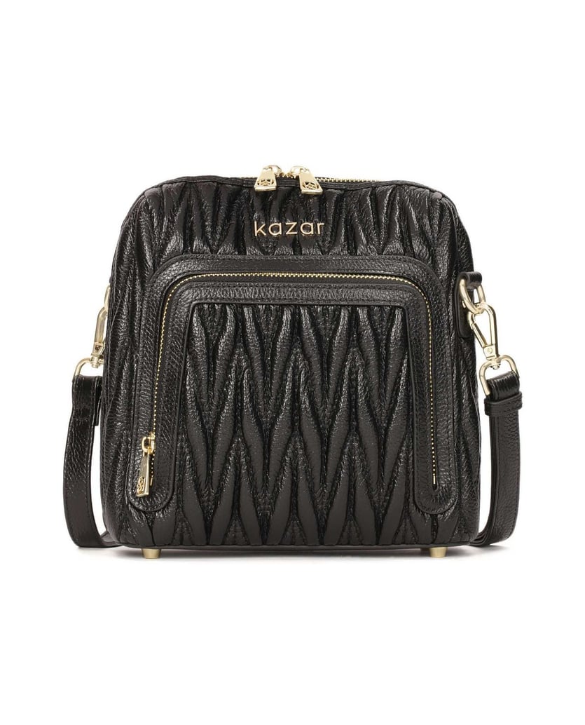 Kazar-Schwarze-Lederhandtasche-mit-langem-Riem