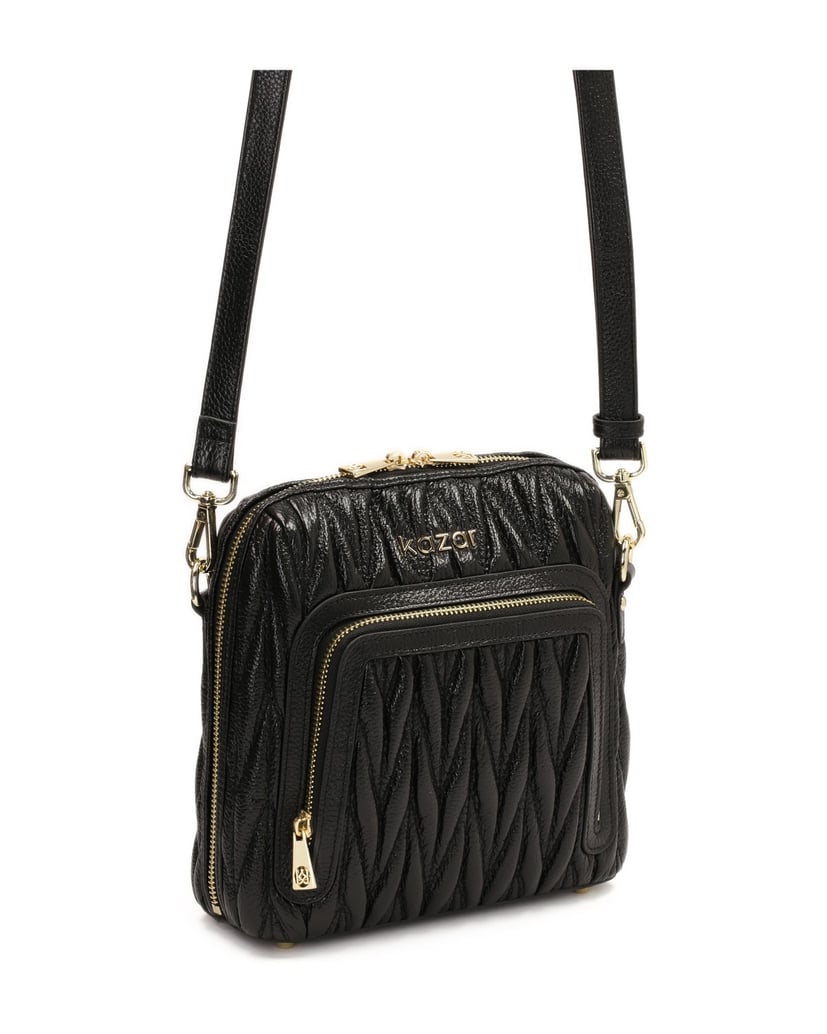 Kazar-Schwarze-Lederhandtasche-mit-langem-Riem