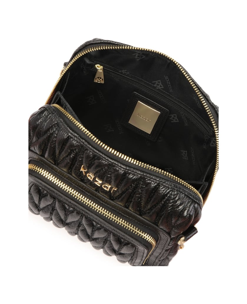 Kazar-Schwarze-Lederhandtasche-mit-langem-Riem