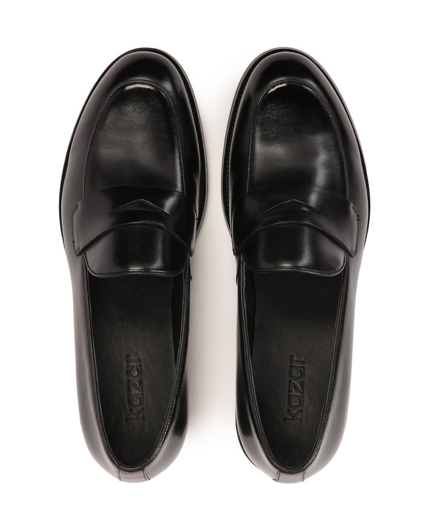 Kazar-Black-leather-men's-penny-loafers-černá