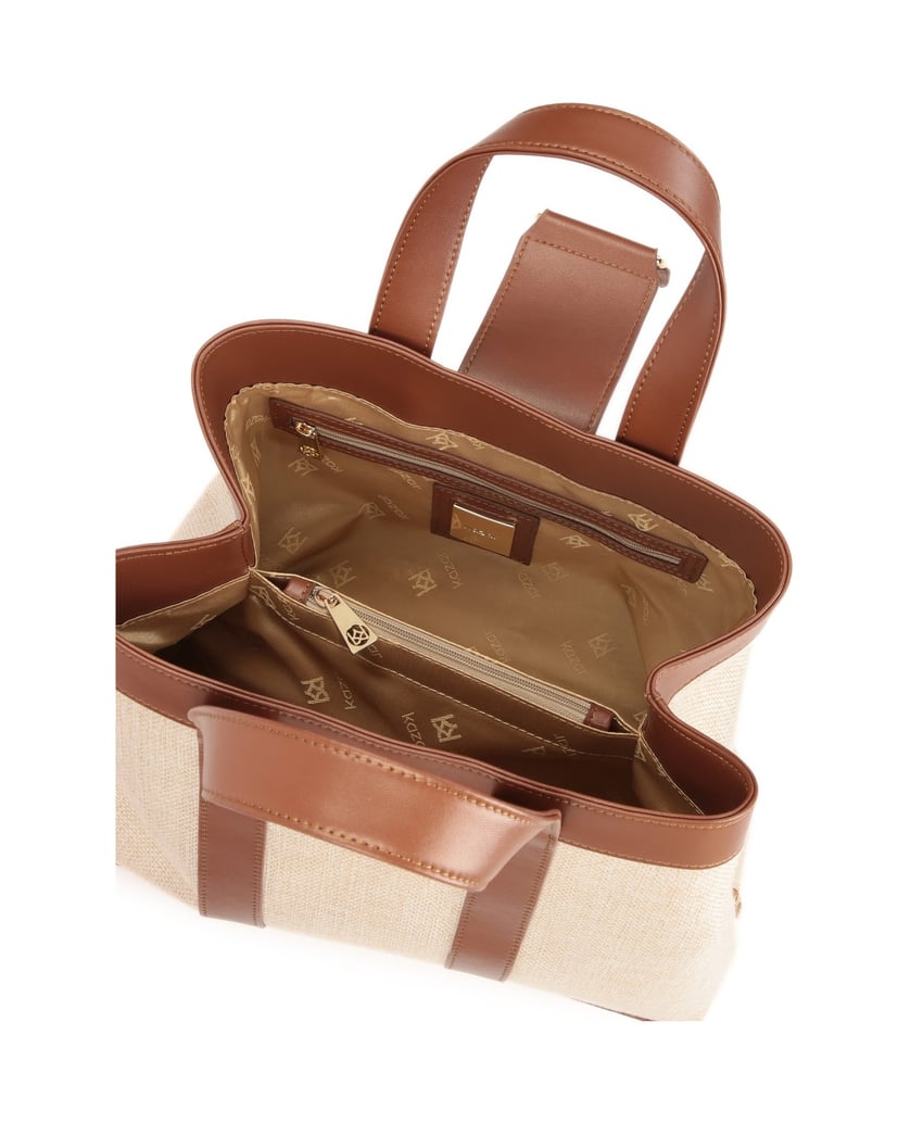 Kazar-Handtasche-aus-braunem-und-beigem-Stoff-beige
