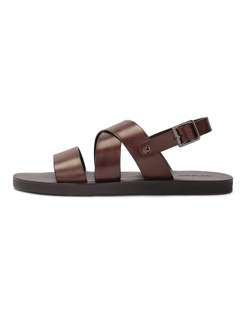 Kazar-Braune-Ledersandalen-mit-gerader-Sohle-braun