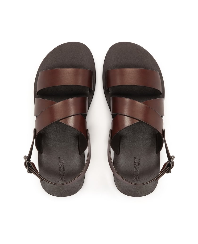 Kazar-Braune-Ledersandalen-mit-gerader-Sohle-braun