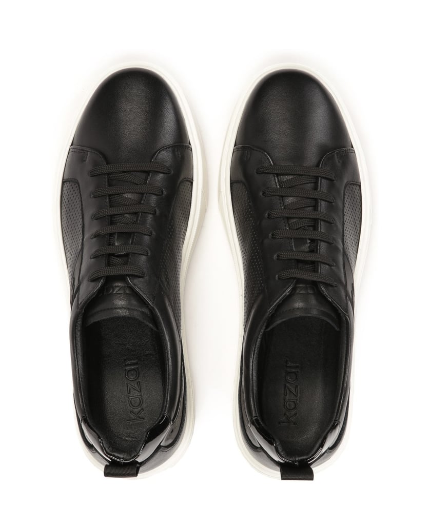 Kazar-Schwarze-Leder-Sneakers-mit-weißer-Sohle-schwarz