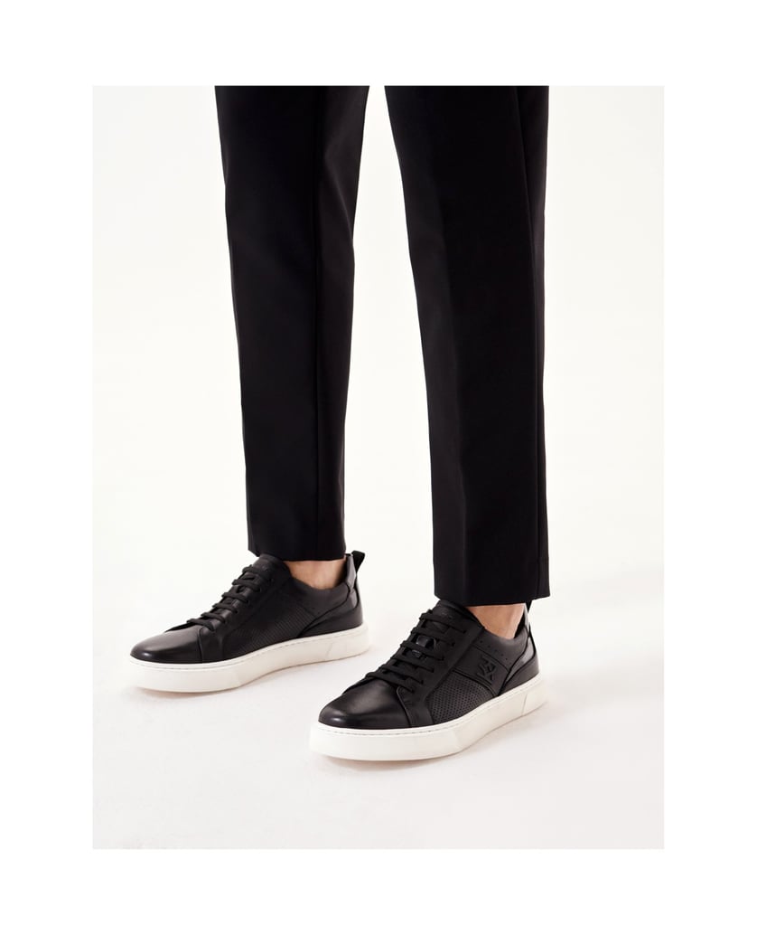 Kazar-Schwarze-Leder-Sneakers-mit-weißer-Sohle-schwarz