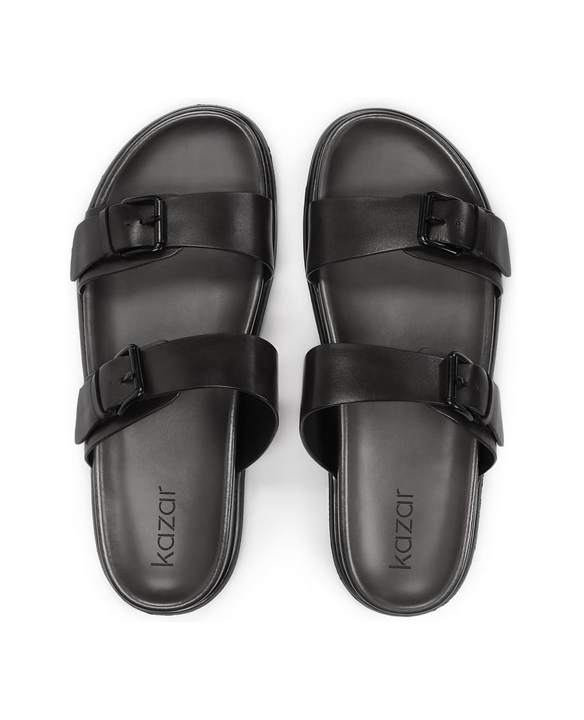 Kazar-Schwarze-Pantoletten-aus-genarbtem-Leder-schwarz