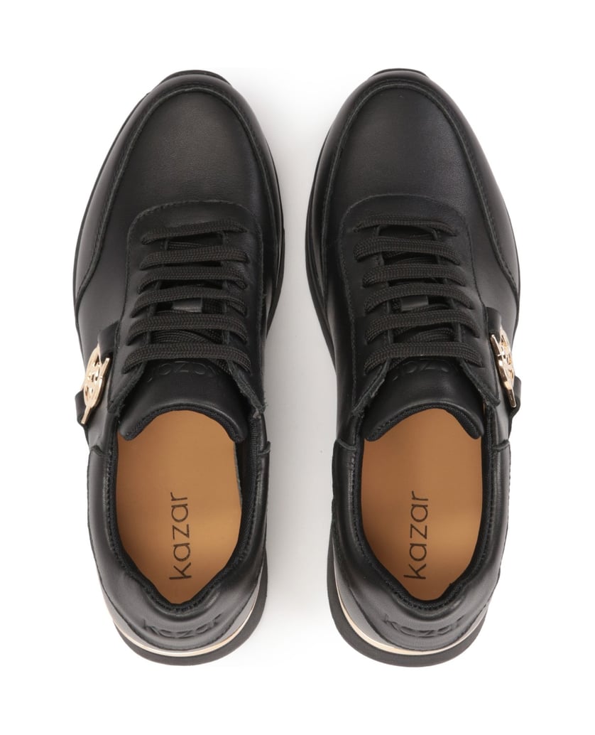 Kazar-Schwarze-Ledersneakers-mit-goldenen-Elem-schwarz