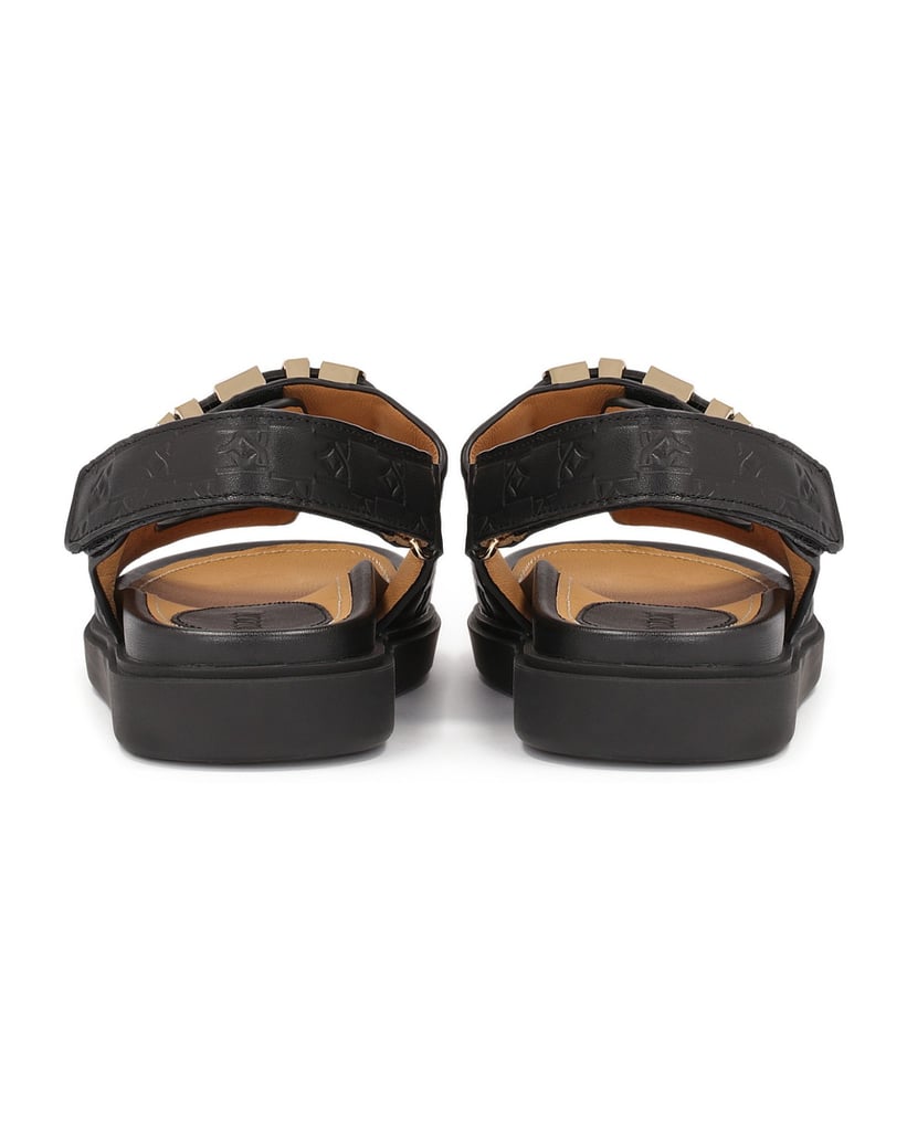 Kazar-Sandalen-mit-Schriftzug-und-Prägung-aus-schwarz