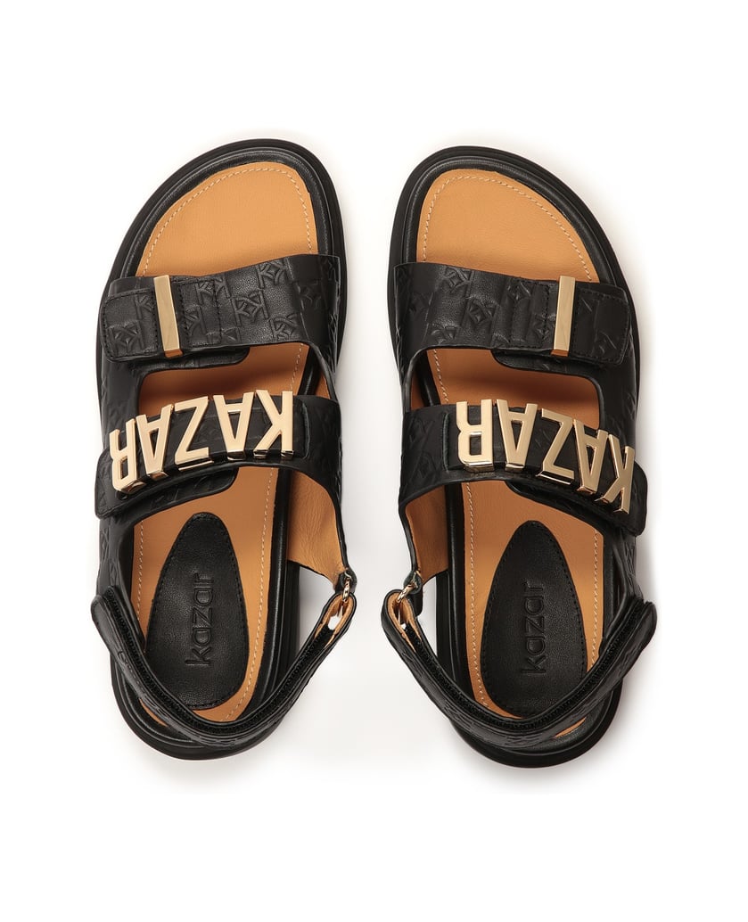 Kazar-Sandalen-mit-Schriftzug-und-Prägung-aus-schwarz