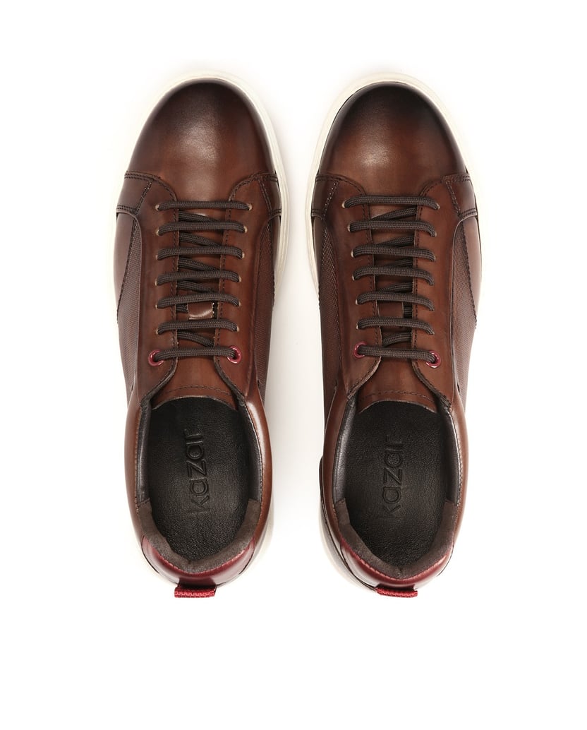 Kazar-Braune-Leder-Sneakers-mit-weißer-Sohle-braun
