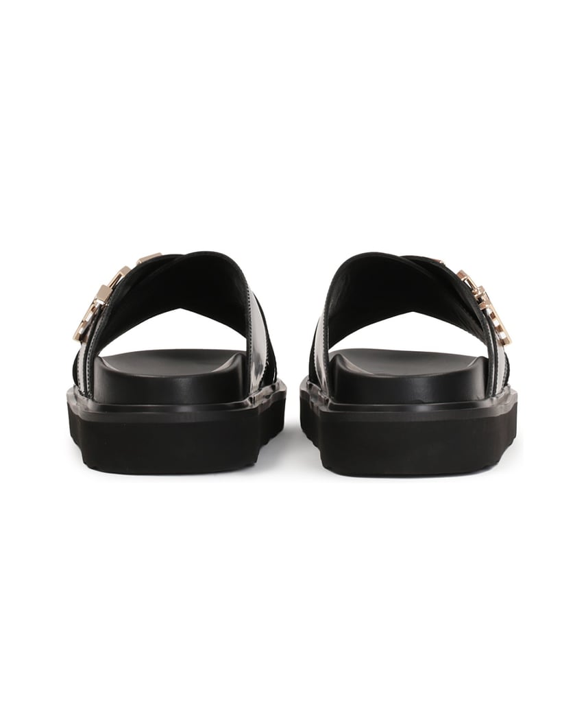 Kazar-Schwarze-Lederpantoletten-mit-Metallschr-schwarz