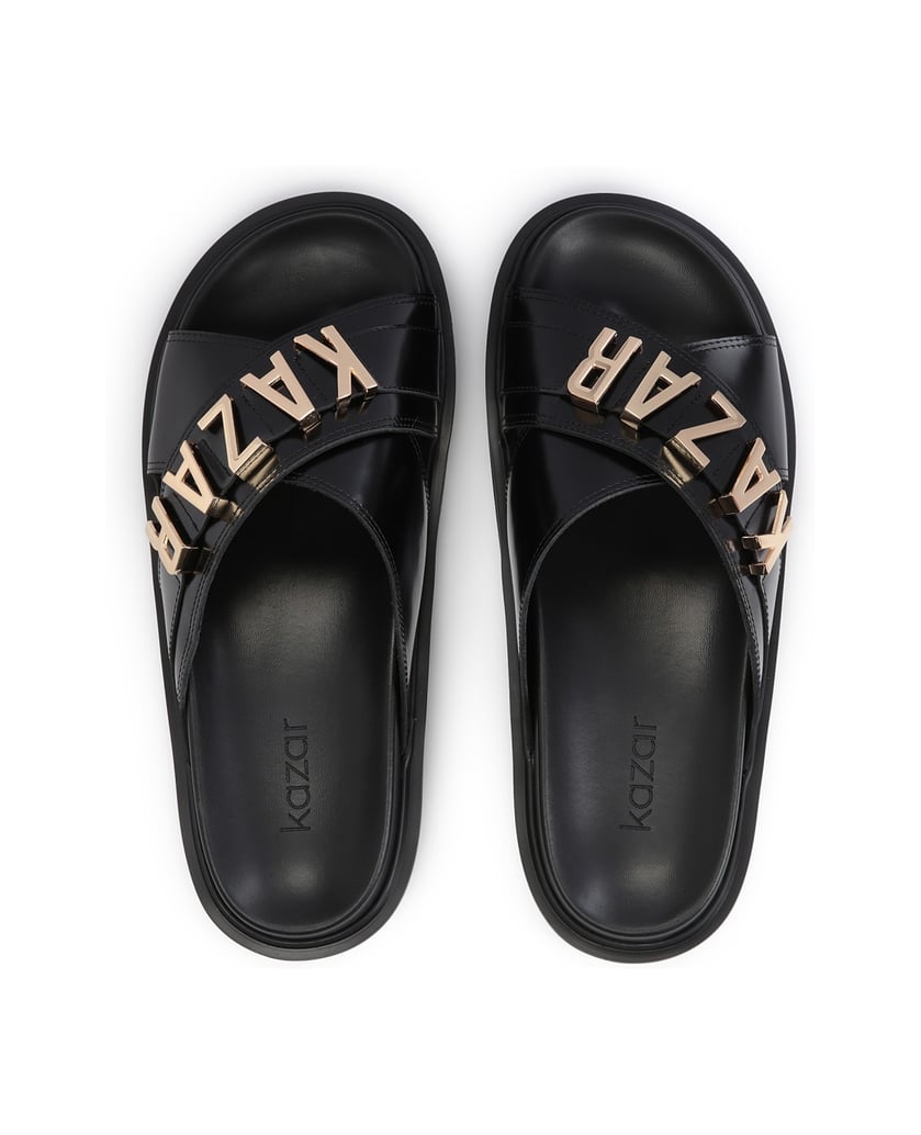 Kazar-Schwarze-Lederpantoletten-mit-Metallschr-schwarz