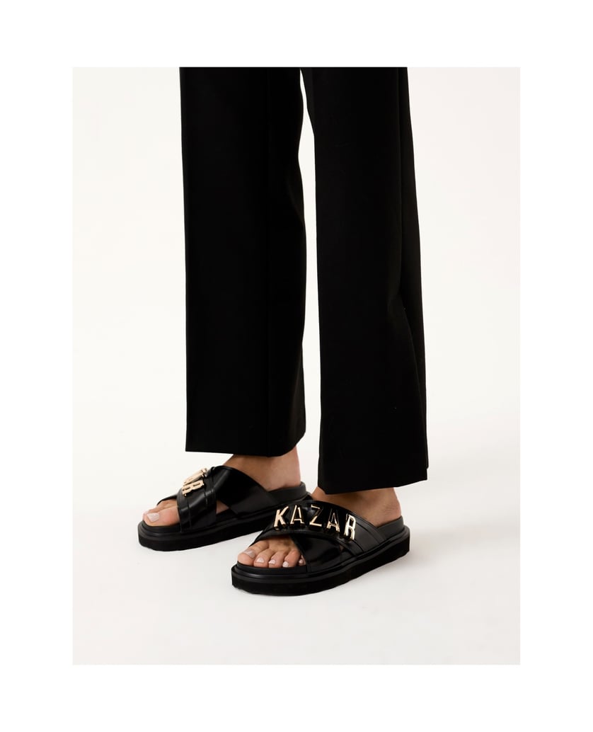 Kazar-Schwarze-Lederpantoletten-mit-Metallschr-schwarz