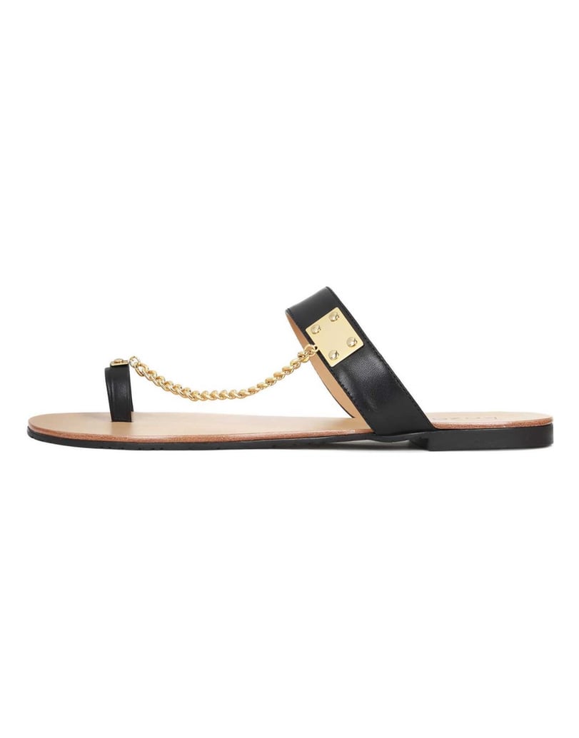 Kazar-Black-leather-slides-with-decorative-chain-detailing-čierna