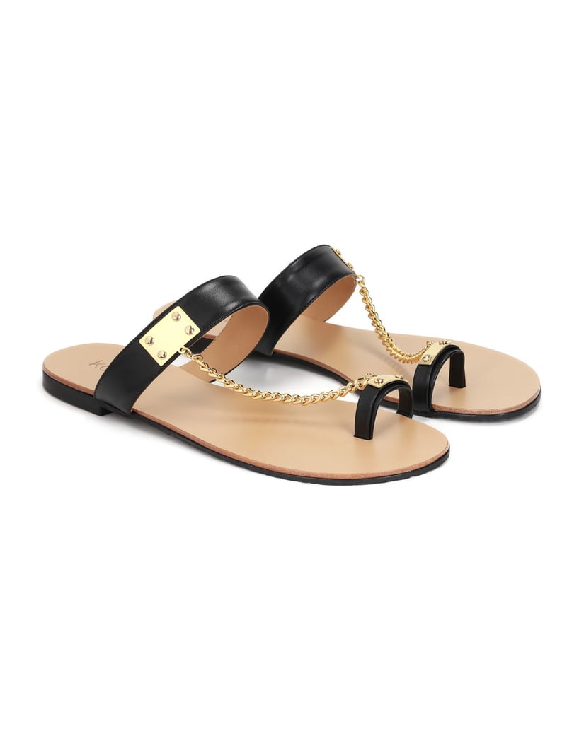 Kazar-Black-leather-slides-with-decorative-chain-detailing-čierna
