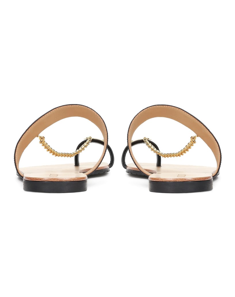 Kazar-Black-leather-slides-with-decorative-chain-detailing-čierna