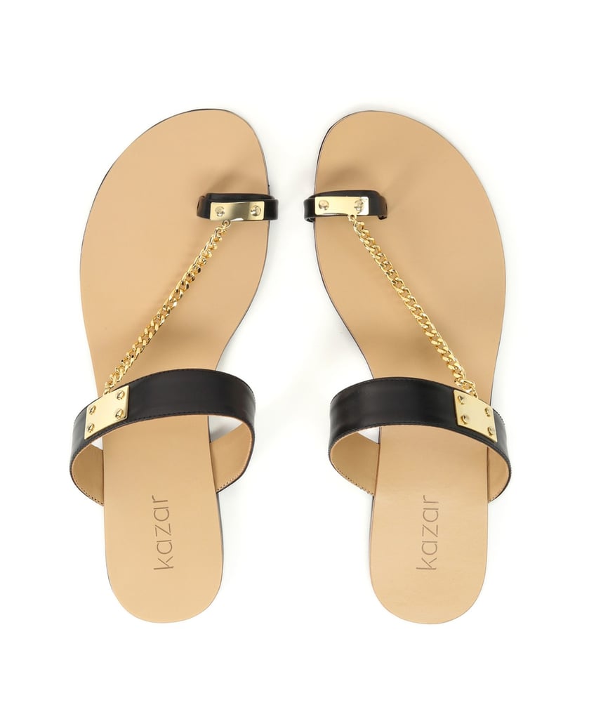 Kazar-Black-leather-slides-with-decorative-chain-detailing-čierna