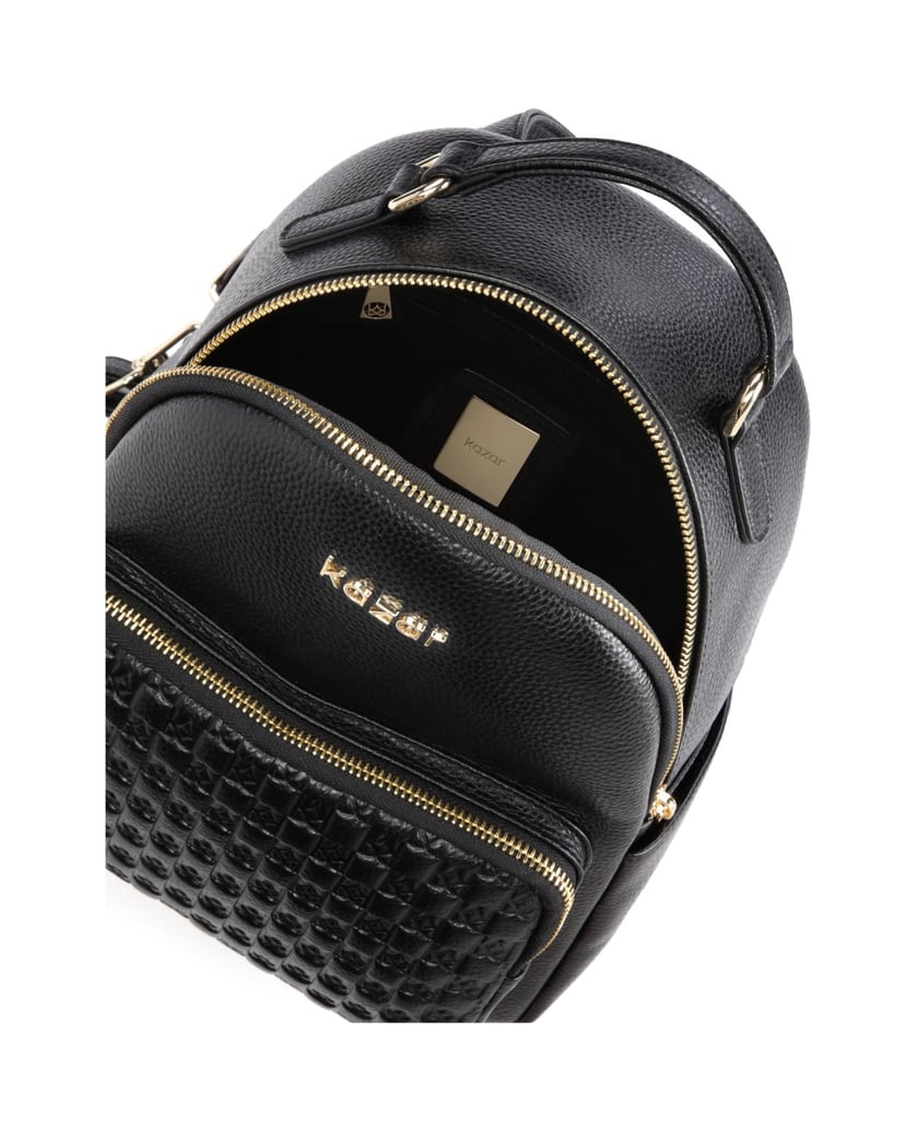 Kazar-Schwarzer-Lederrucksack-mit-geprägtem-Mu-schwarz