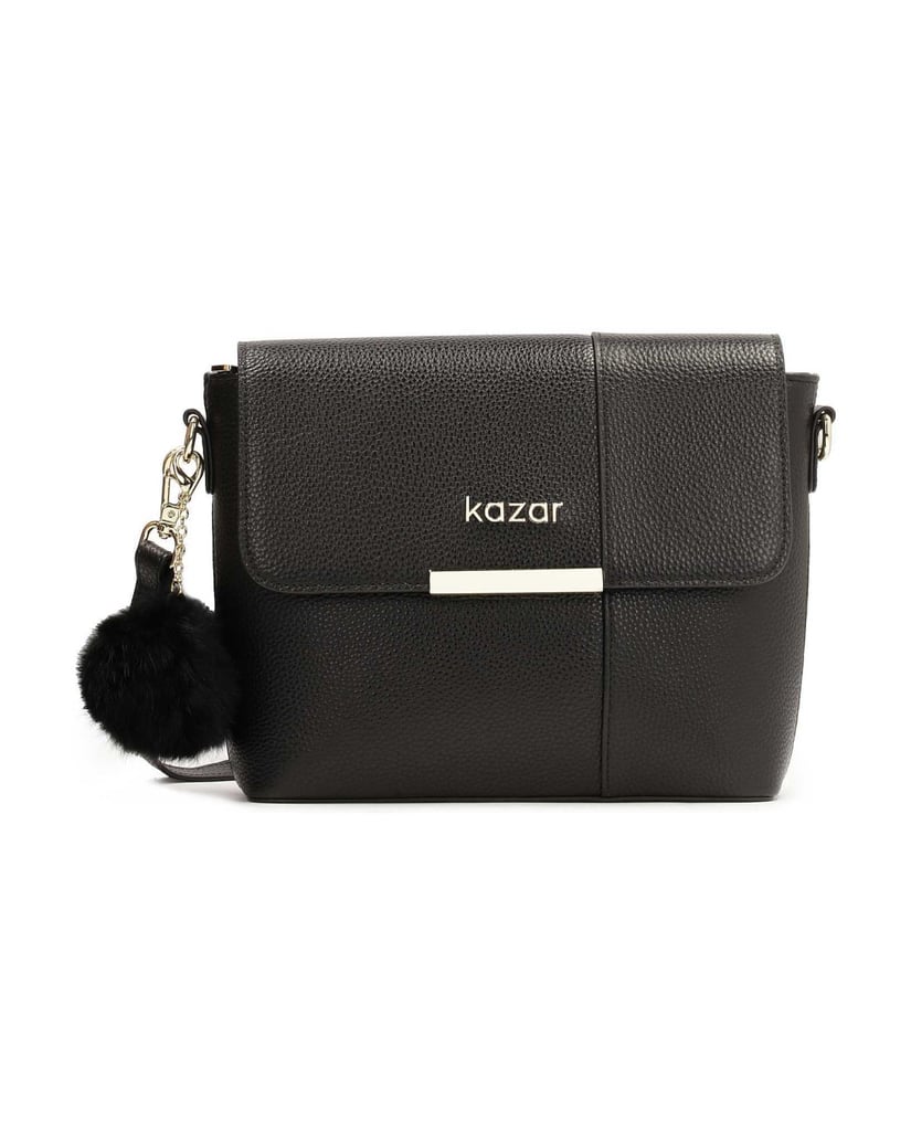 Kazar-Black-shoulder-bag-with-detachable-pompom-černá