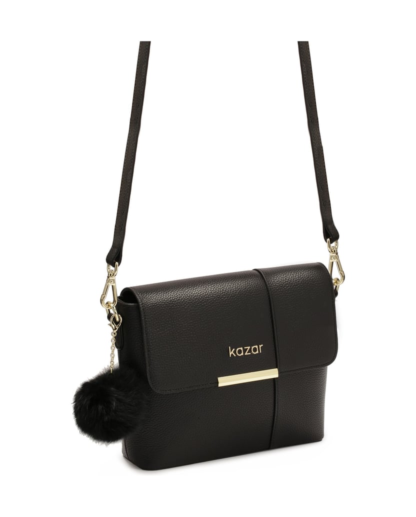 Kazar-Black-shoulder-bag-with-detachable-pompom-černá